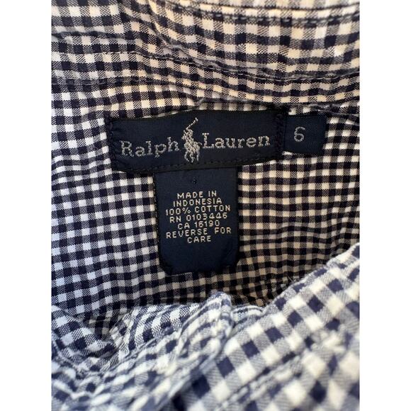 Ralph Lauren Boys Shirt Blue White Gingham Plaid Button Down 100% Cotton Sz 6 Sm - Picture 4 of 5